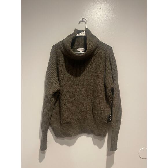Calvin Klein Olive Green Chunky Oversized Turtleneck Sweater - Picture 1 of 6